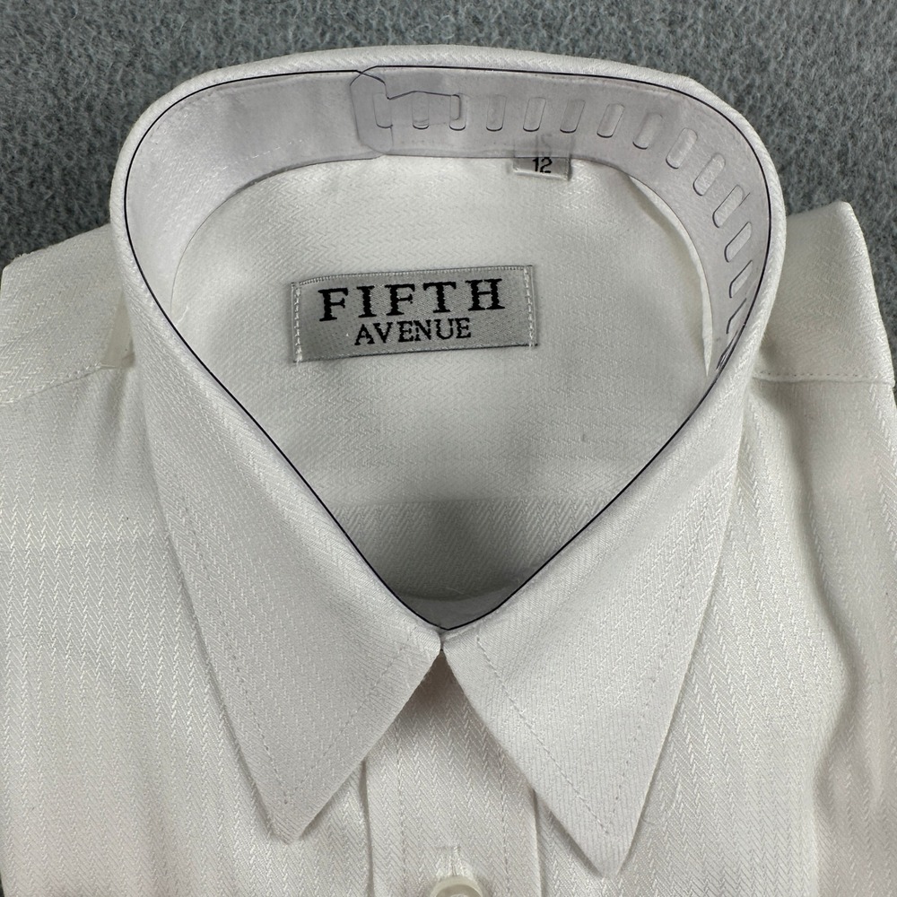 Fifth Avenue Button Up Boys 12 White Dress‎ Shirt Short Sleeve Textured Solid